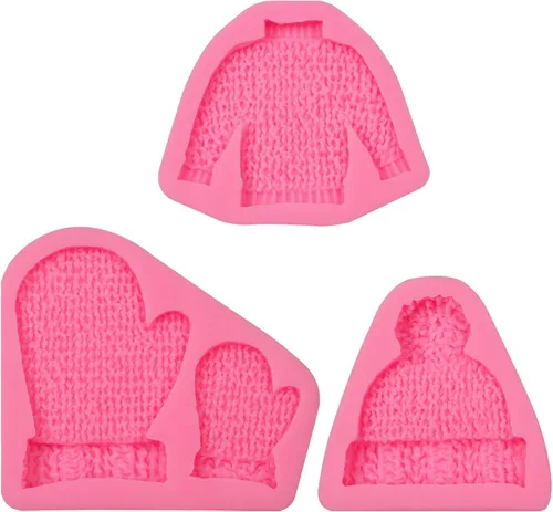 Vista 9 de Moldes de arcilla para suéter de punto, 3 paquetes de moldes de chocolate para decoración de pasteles, decoración de cupcakes para Navidad, fiesta