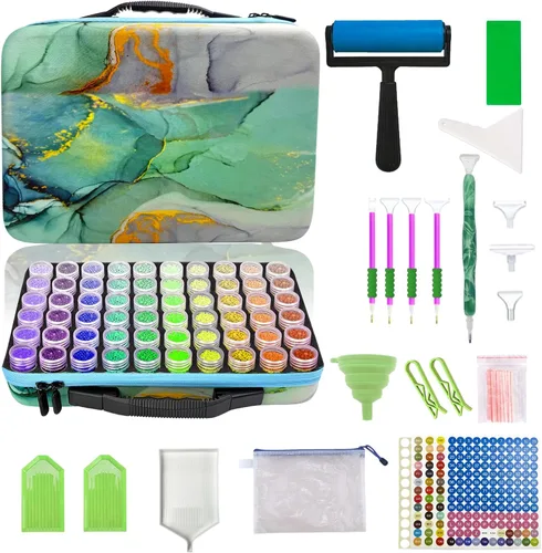 Waykape Contenedores de almacenamiento de arte de diamantes de 70 ranuras, accesorios y herramientas de arte de diamante 5D, organizador de kits de