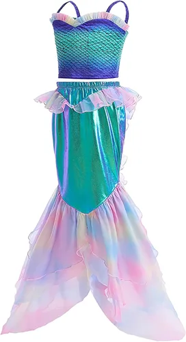 Vista 4 de Disfraz de sirena para niñas, disfraz de princesa Ariel, disfraz de Halloween