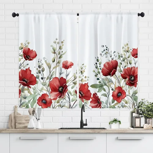 Vista 12 de Cortina de eucalipto negro y gris, cenefa para tratamiento de ventana, estilo bohemio, rústico, floral, bolsillo para barra, cortinas de ventana