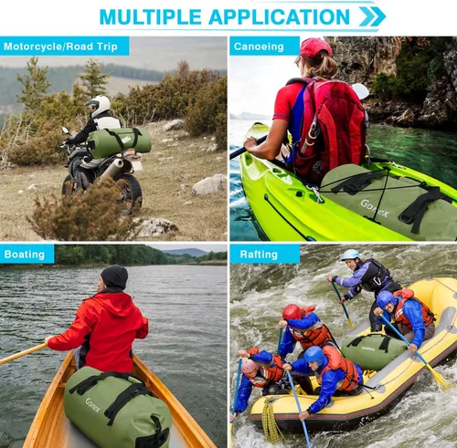 Vista 7 de Gonex Bolsa de lona impermeable extra grande de 40 L, 60 L, 80 L, bolsa de lona seca de viaje, bolsa resistente con correas y asas duraderas