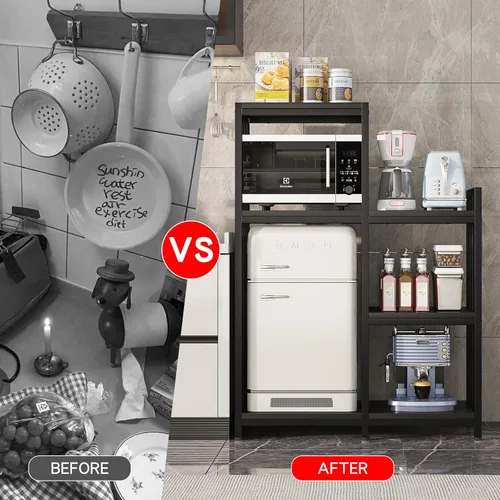 Vista 5 de Soporte para microondas de 6 niveles, estante independiente para hornear de cocina, estante de altura ajustable, estante para especias, mini nevera