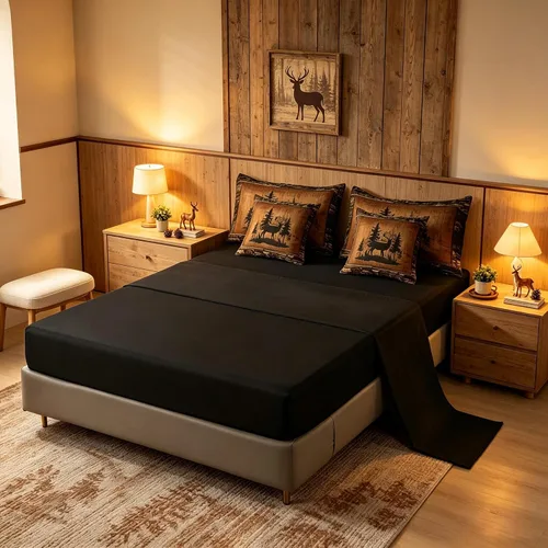 Vista 4 de Feelyou Juego de edredón de ciervo con sábanas – Tamaño Queen 7 piezas Juego de ropa de cama infantil de caza rústica – Cama de ciervo de cabaña