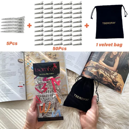 Vista 4 de TseroFay 55 Pinzas de Cabello de Metal Plateado para Mujer para Rulos Pin Curl, Pinzas de Elevación de Raíz de Doble Punta de 1.8" para Volumen