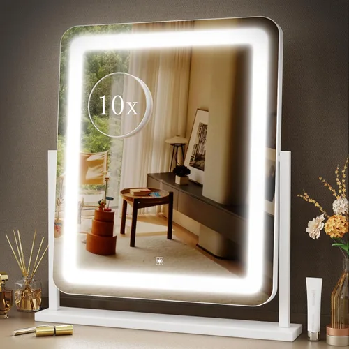 Vista 12 de Gvnkvn Espejo de maquillaje iluminado, espejo de tocador Hollywood con luces, tres modos de iluminación de color y espejo de aumento desmontable