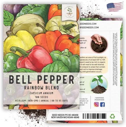 Vista 6 de Seed Needs Semillas de pimiento arcoíris para plantar pimientos suaves, semillas de verduras sin OMG y sin tratar para plantar un huerto al aire