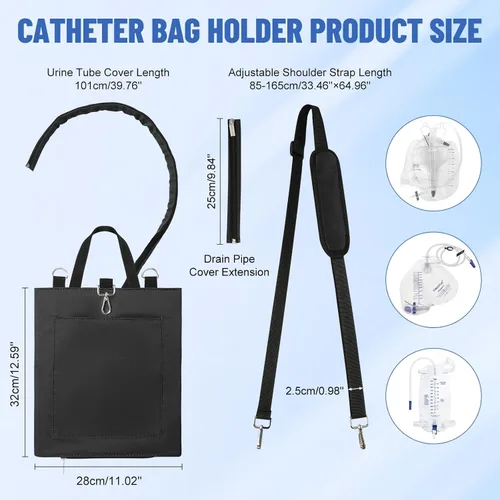 Vista 2 de Rhino Valley Foley - Funda para bolsa de catéter con correa ajustable y cubierta de tubo, soporte para bolsa de nefrostomía con bolsillo