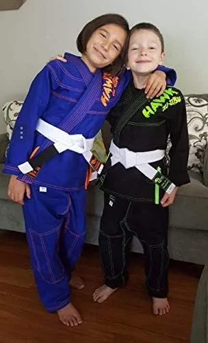 Vista 4 de Jiu Jitsu brasileño, para niños, Jiu Jitsu Gi Children BJJ Gi Grappling Kimonos, cinturón blanco ligero, Blanco