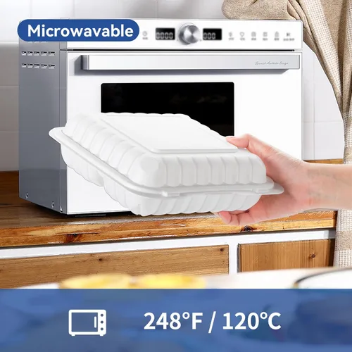 Vista 4 de Recipientes para alimentos de 7.8" 30 onzas, paquete de 65 unidades, plástico de polipropileno relleno mineral sin BPA, 3 compartimentos envoltorio