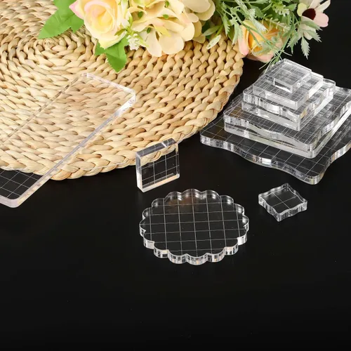 Vista 7 de PATIKIL Bloque de sello acrílico, paquete de 7 bloques de estampado transparentes con líneas de cuadrícula, bloques de montaje decorativos, juego