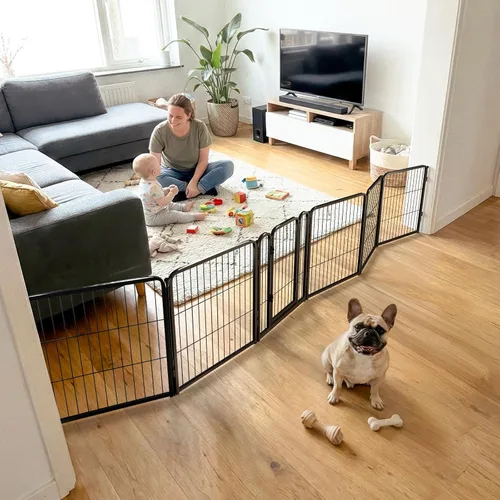 Vista 8 de FXW Puerta para perros extra ancha diseñada para uso en interiores, ancho ajustable de hasta 165 pulgadas de ancho