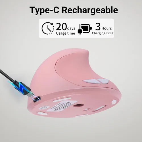 Vista 4 de Ratón vertical ergonómico inalámbrico, mouse Ergo portátil silencioso recargable con receptor USB 2.4G, 6 botones, agarre cómodo, reduce el dolor