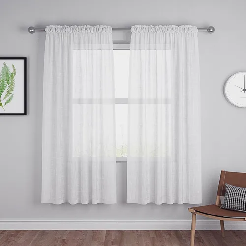 Vista 68 de UPOPO Paneles de Cortina Beige Pequeños Cortinas Transparentes de Gasa de 16 Pulgadas de Largo Cortinas de Cocina de Voile con Textura de Lino