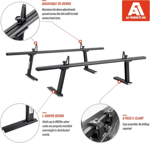 Vista 4 de AA-Racks Modelo APX2502-BLK - Escalera de aluminio para camioneta de perfil bajo con topes de carga
