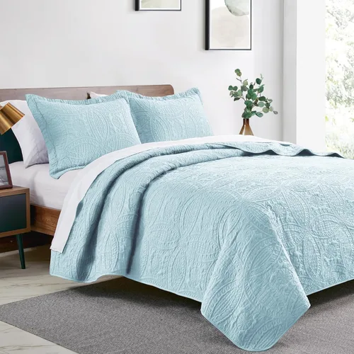 Vista 65 de Edredón de cama tamaño queen Love's cabin, color azul, para cama de verano, de microfibra ligera, estilo moderno, para todas las estaciones, 3
