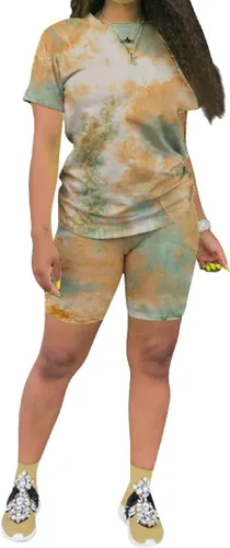 Vista 14 de KINIKO Conjunto deportivo de 2 piezas para mujer, casual, de moda, color sólido, camiseta de manga corta y pantalones Negro-a