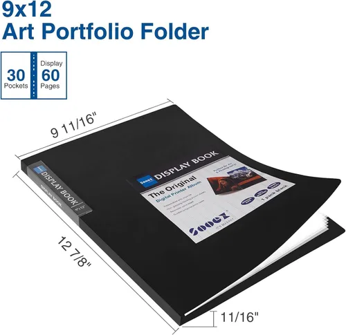 Vista 2 de Sooez Carpeta de 30 bolsillos con fundas de plástico de 9 x 12 pulgadas, carpeta de arte resistente con protectores de hojas transparentes, pantalla