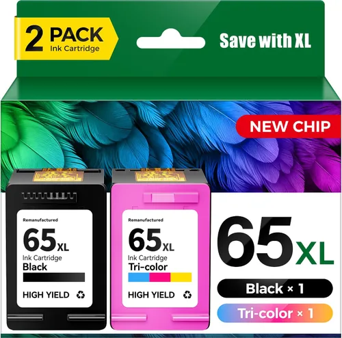 Cartuchos de tinta 65XL, color negro/tricolor, 2 unidades de repuesto para HP 65 65XL, tinta funciona con HP Envy 5055 5052 5058 5000 5070 DeskJet