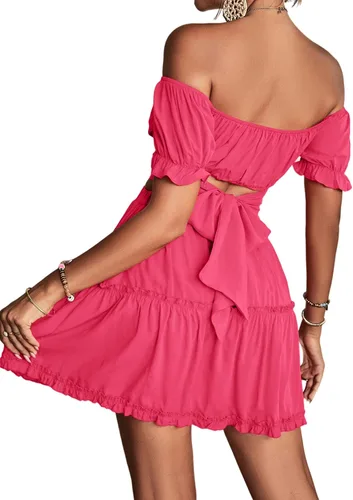 Vista 2 de LYANER Conjunto de 2 piezas para mujer con estampado floral y hombros descubiertos y minifalda