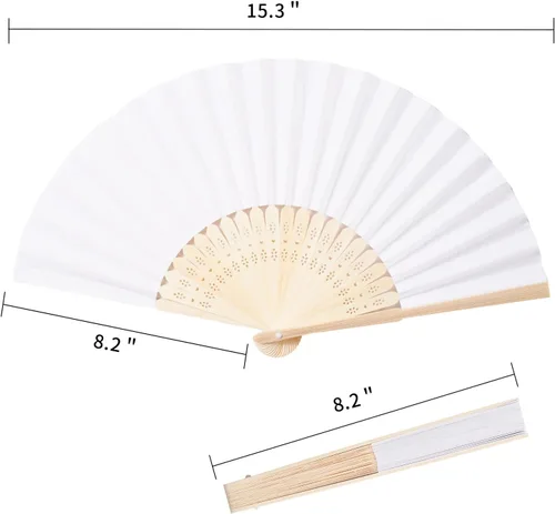 Vista 3 de 50pcs White Paper Hand Fan Bamboo Folding,Handheld Paper Folded for Wedding Party and Home Decoration