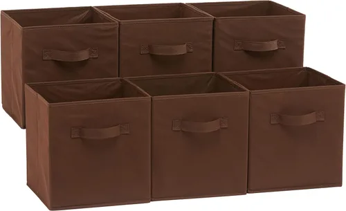 Vista 23 de Amazon Basics - Cubos de almacenamiento de tela plegables con asas, organizadores, resistentes, gris, 33 x 33 x 33 cm, paquete de 6