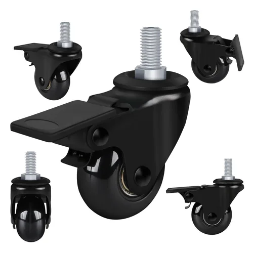8T8 Ruedas de repuesto para silla de oficina de 2 pulgadas con freno, ruedas de goma con vástago roscado de 3/8 a 16 x 1, juego de 5, ruedas