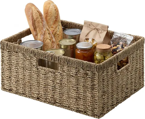 Vista 9 de Storageworks Cestas de almacenamiento para estantes, Cestas de estante de mimbre para organizar, Cesta grande con asas, Cesta de almacenamiento
