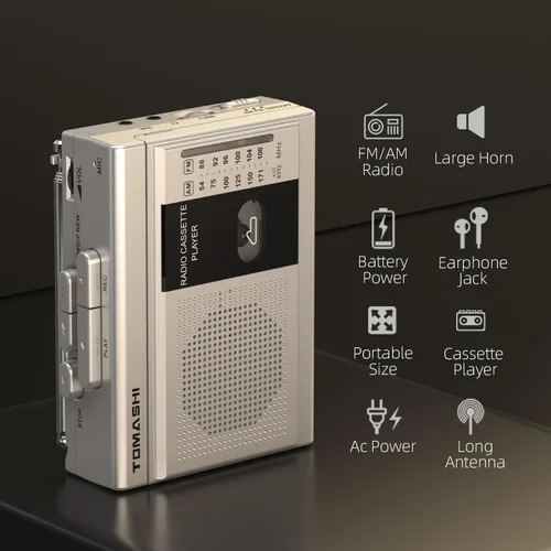 Vista 5 de TOMASHI Reproductor de Casete y Grabador de Cinta FM AM Radio con Altavoz Integrado, Micrófono F-315B