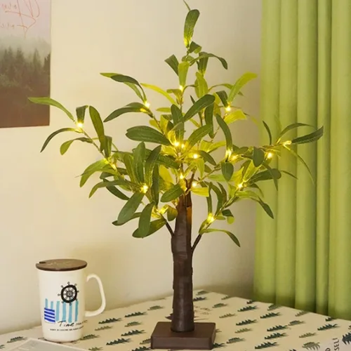 Vista 6 de Lámpara de árbol de Pascua iluminada, decoración de Pascua para mesa, mini árbol de abedul artificial, decoración de bonsái para dormitorio, mesita