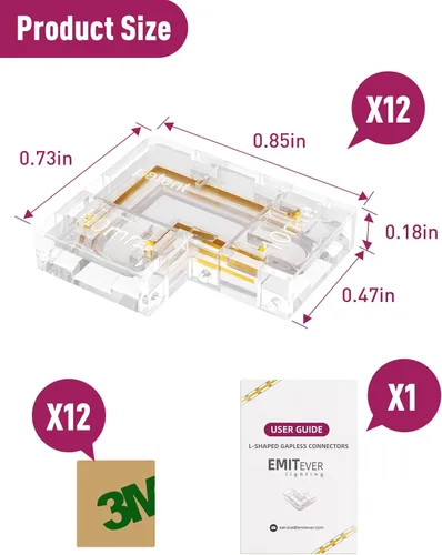 Vista 6 de EMITEVER Conectores de tira LED de 0.394 pulgadas, 12 piezas, conector de esquina LED en forma de L, sin soldadura, cinta transparente sin