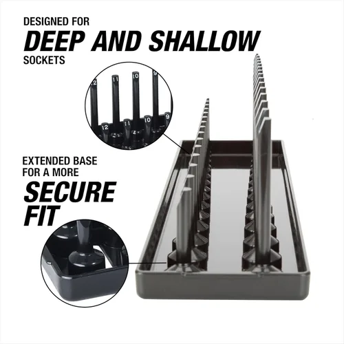 Vista 5 de OEMTOOLS 22210 Organizador de enchufes métricos de 1/2 pulgada, soporte de enchufe de 1/2 pulgada para enchufes profundos y poco profundos, puestos