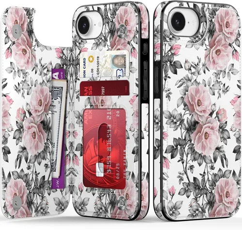 Vista 1006 de LETO para iPhone 15 Pro Funda tipo cartera - Tapa tipo folio con patada - Diseños de moda - Tarjetero - Funda protectora para mujeres y niñas - 6.1