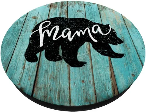 Vista 2 de Mama Bear – Tabla de madera rústica con diseño de oso turquesa, para regalo de granja – PopSockets Grip y soporte para teléfonos y tabletas