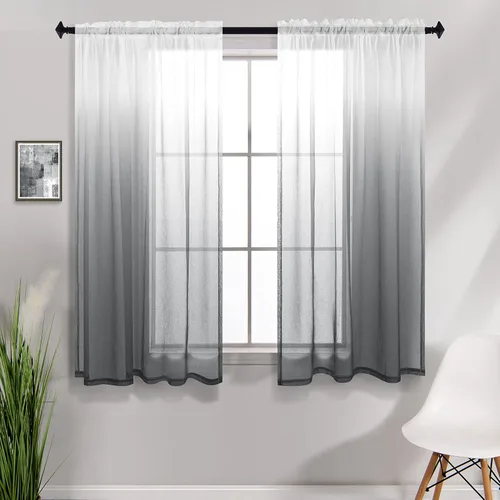 Vista 16 de KOUFALL Cortinas de ventana de baño para ducha, juego de 2 paneles de cortinas cortas transparentes en blanco y negro para cocina, dormitorio