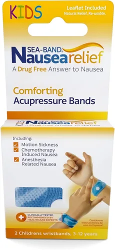 Vista 4 de Sea-Band Pulsera de acupresión antináuseas para movimiento y mareos matutinos, niño, 1 par azul