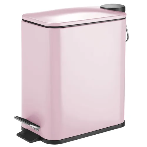 Vista 7 de mDesign Cubo de basura rectangular de metal delgado de 1.3 galones/5 litros con pedal de pie, tapa de cierre fácil, forro extraíble - papelera