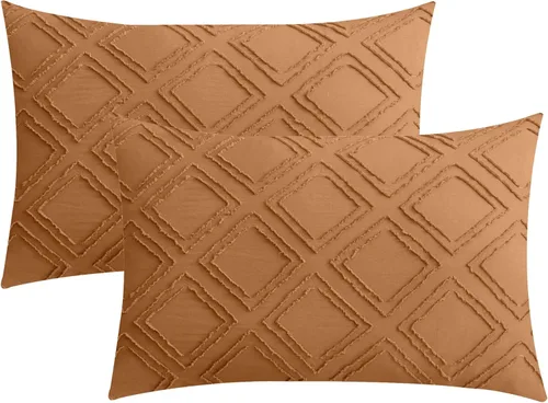 Vista 11 de JELLYMONI Fundas de almohada de tamaño estándar, color gris, paquete de 2 fundas de almohada bohemias a cuadros de 20 x 26 pulgadas, fundas