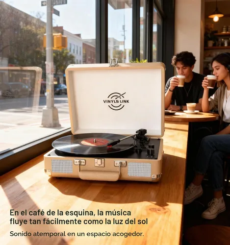 Vista 3 de VINYLSLINK - Tocadiscos de vinilo Bluetooth, tocadiscos portátil de 3 velocidades con control de agudos y graves, altavoces estéreo integrados Azul