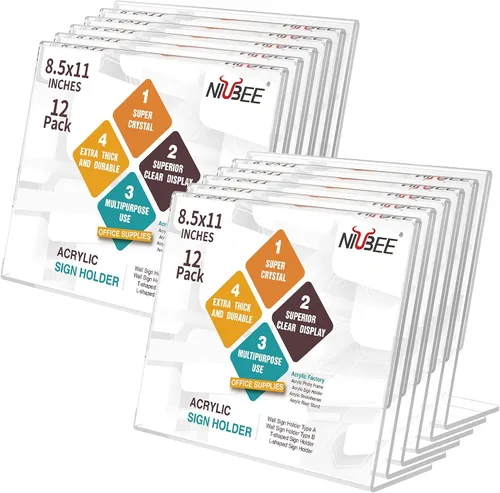 Vista 8 de NIUBEE Soporte acrílico para letreros de 8.5 x 11 pulgadas, paquete de 3 marcos de papel transparente con parte trasera inclinada, soporte