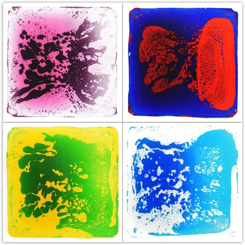 Vista 15 de LONGKING 4 hojas de azulejos sensoriales de sector líquido, azulejos de piso coloridos para centros de juego, sala de juegos, azulejos de lava