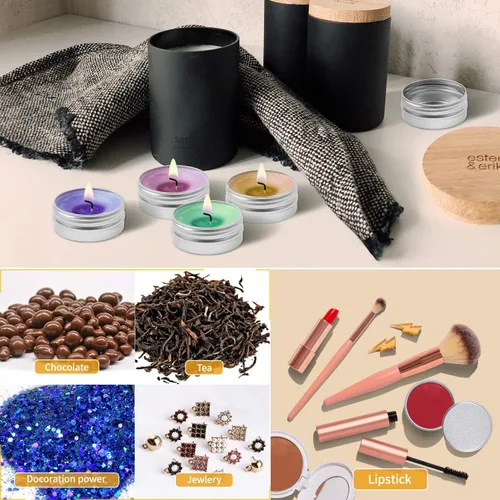 Vista 4 de Latas de aluminio, 24 recipientes redondos de metal de 1/2 oz, tapa de rosca, pequeños frascos de viaje para velas, ungüentos, cosméticos, especias