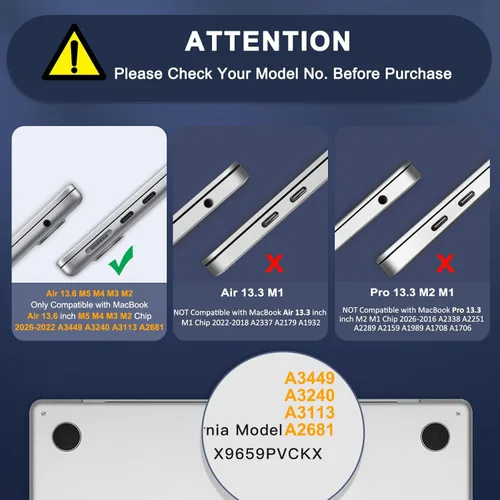 Vista 2 de Mosiso Funda para MacBook Air de 13 y 13.6 pulgadas, 2024, 2023 y 2022, M3 A3113, M2 A2681, Touch ID, carcasa rígida, cubierta de teclado, protector