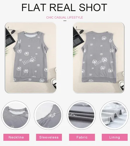 Vista 4 de Biucly - Camisetas sin mangas con cuello redondo para mujer blusa de punto informal y holgada