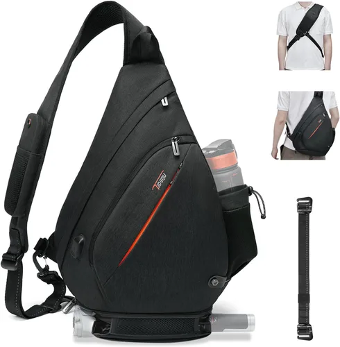 TUDEQU Sling backpack, 8 Pockets Sling Bag Crossbody, 19L Large Sling Bag for Men Travel Crossbody Backpack Hiking Outdoor