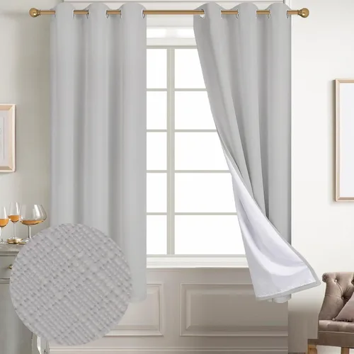 Vista 65 de Diraysid Cortinas 100% opacas de lino negro para dormitorio, con ojales, aislamiento térmico, cortinas de oscurecimiento de habitación