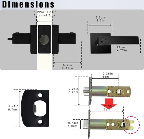 Vista 6 de Manija de puerta negra mate resistente, manija de puerta de entrada con llave igual, pomos de puerta con cerradura y llave, manija de puerta