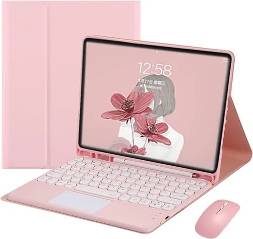 Vista 7 de Funda de teclado para Galaxy Tab S6 Lite de 10.4 pulgadas 2022 2020 modelo SM-P610/P613/P615/P619, Touchpad lindo teclado redondo color teclado