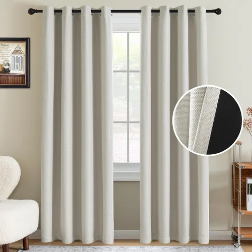 Vista 43 de H.VERSAILTEX Cortina de lino para oscurecer la habitación para dormitorio/sala de estar, cortinas opacas extra anchas de 100 x 84 pulgadas