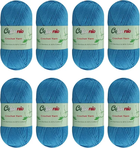 Vista 14 de 8 madejas de hilo para tejer a ganchillo, 70% rayón derivado de bambú, 30% algodón, peso superfino fingering, Sunny Cat Cotonnio importado