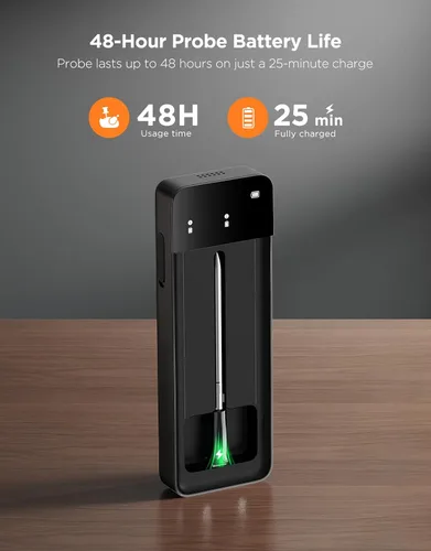 Vista 7 de GoveeLife Termómetro inalámbrico Bluetooth para carne con base LCD digital independiente, rango ilimitado WiFi, precisión 1.8, sondas de sensor